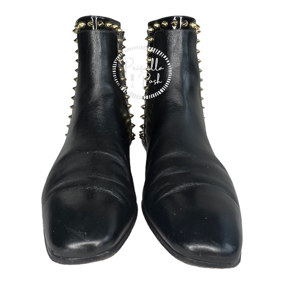 Christian Louboutin Black Leather Studded Red Sole Chelsea Boots Ankle Booties - Picture 7 of 13